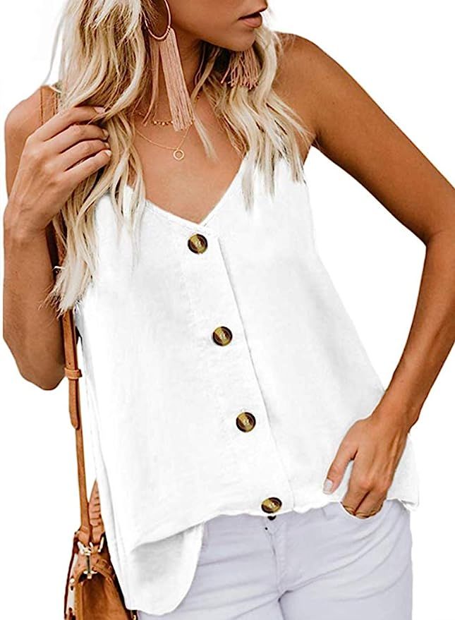 jonivey Women's Button Down V Neck Strappy Cami Tank Tops Casual Sleeveless Blouses Vest | Amazon (US)