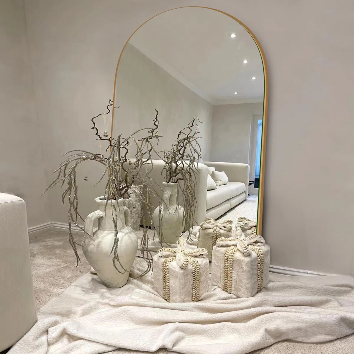 Latitude Run® Leeron Oversized Arch Solid Wood Floor Mirror with Stand & Reviews | Wayfair | Wayfair North America