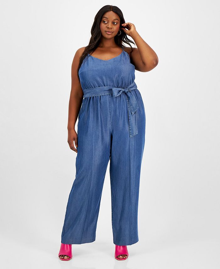 Bar III Plus Size Denim Jumpsuit, Created for Macy's & Reviews - Women - Macy's | Macys (US)