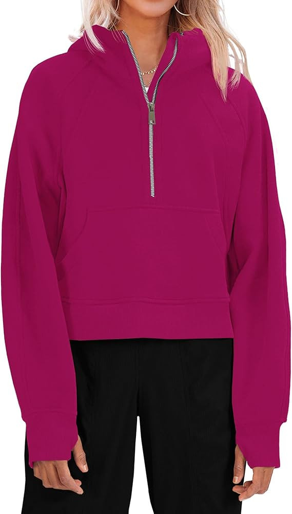 Womens Hooded Pullover Sweatshirts Half Zipper Crop Hoodie Fleece Lined Collar Zip Up Hoodies Cro... | Amazon (US)