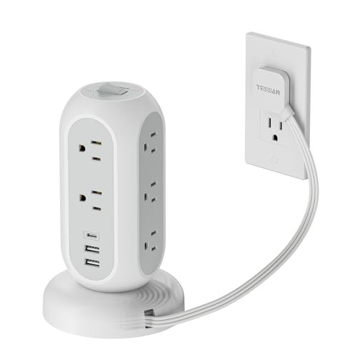 Surge Protector Power Strip Tower, TESSAN 5 FT Retractable Extension Cord with Multiple Outlets, 11 Outlets with 3 USB (1 USB C) Charging Station, 1050J, Office Desk Supplies, Dorm Essentials | Amazon (US)