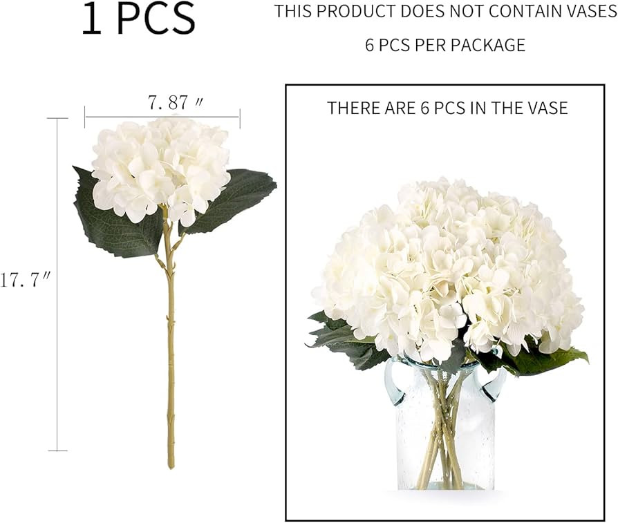 Kimura's Cabin 6pcs Fake White Flowers Artificial Silk Hydrangea Flowers Bouquets Faux Hydrangea ... | Amazon (US)