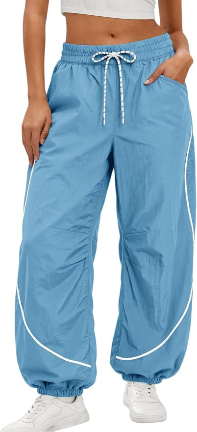 Aoysky Womens Parachute Track Pants Baggy Joggers Y2k Outfits Sweatpants | Streetwear with Pocket... | Amazon (US)