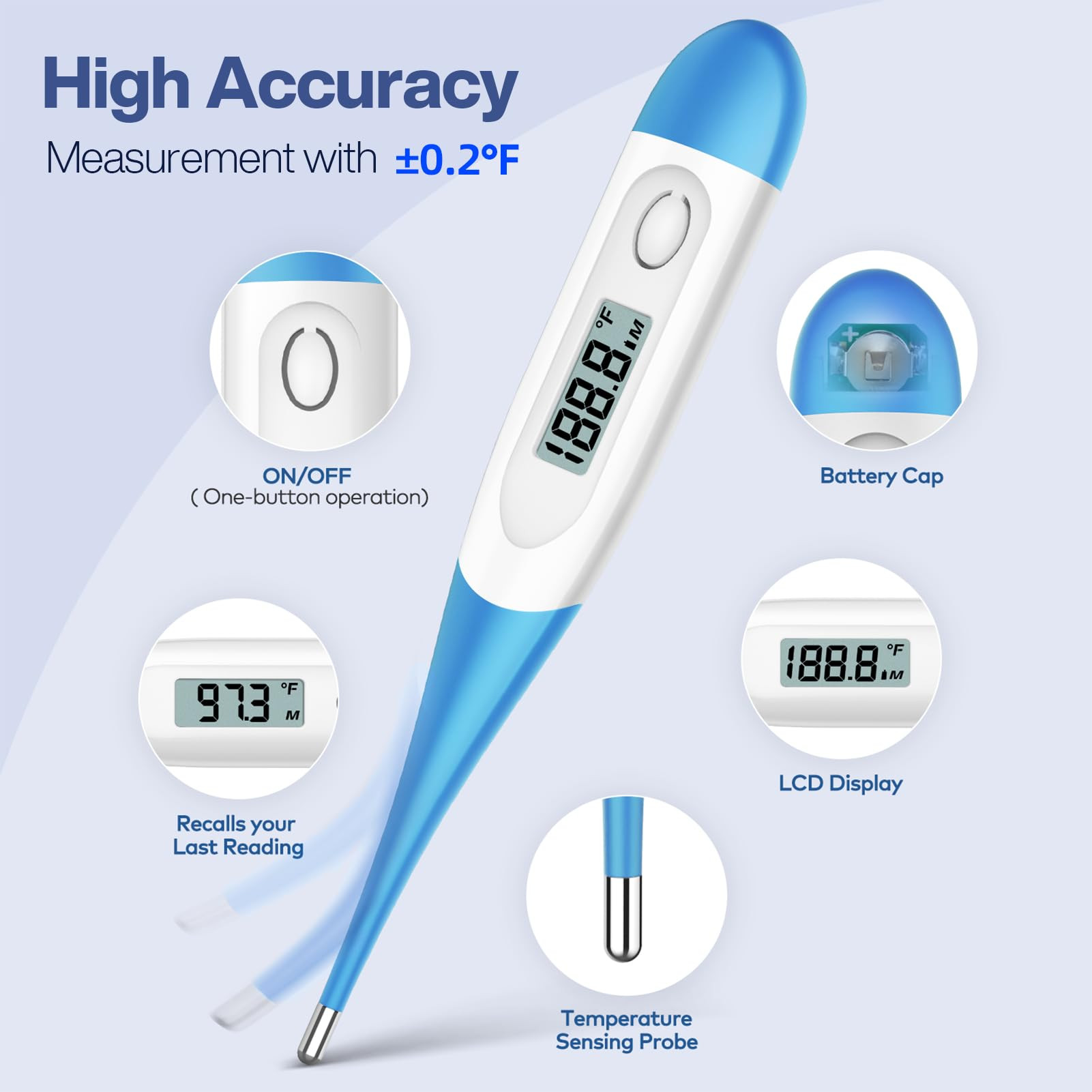Boncare 10 Seconds Oral Thermometer for Adults and Kids - Accurate & Safe Rectal Thermometer for Baby with Fever Alarm, Digital Thermometer (Light Blue) | Amazon (US)