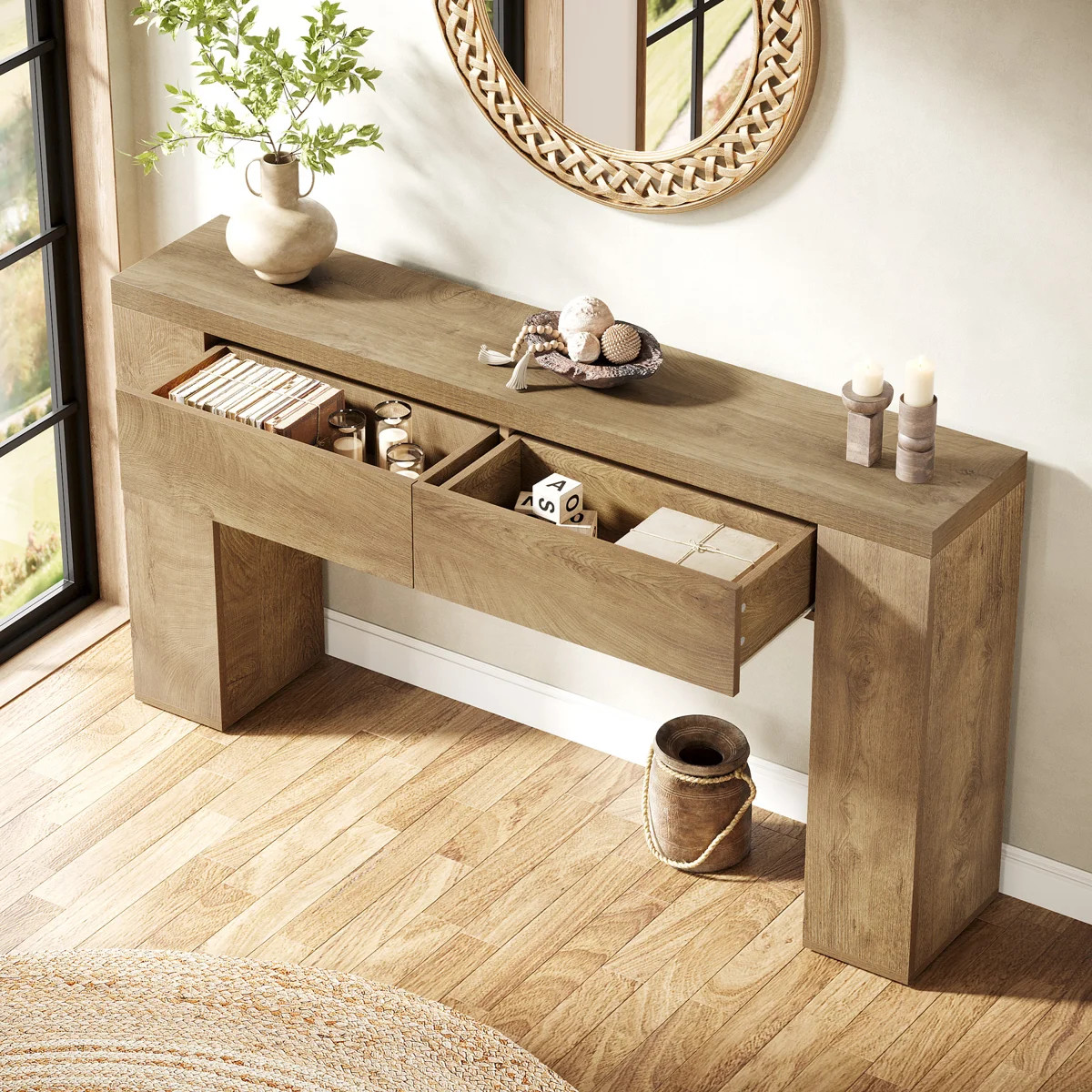 63-Inch Wooden Foyer Table With With 2 Hidden Drawers | Wayfair North America