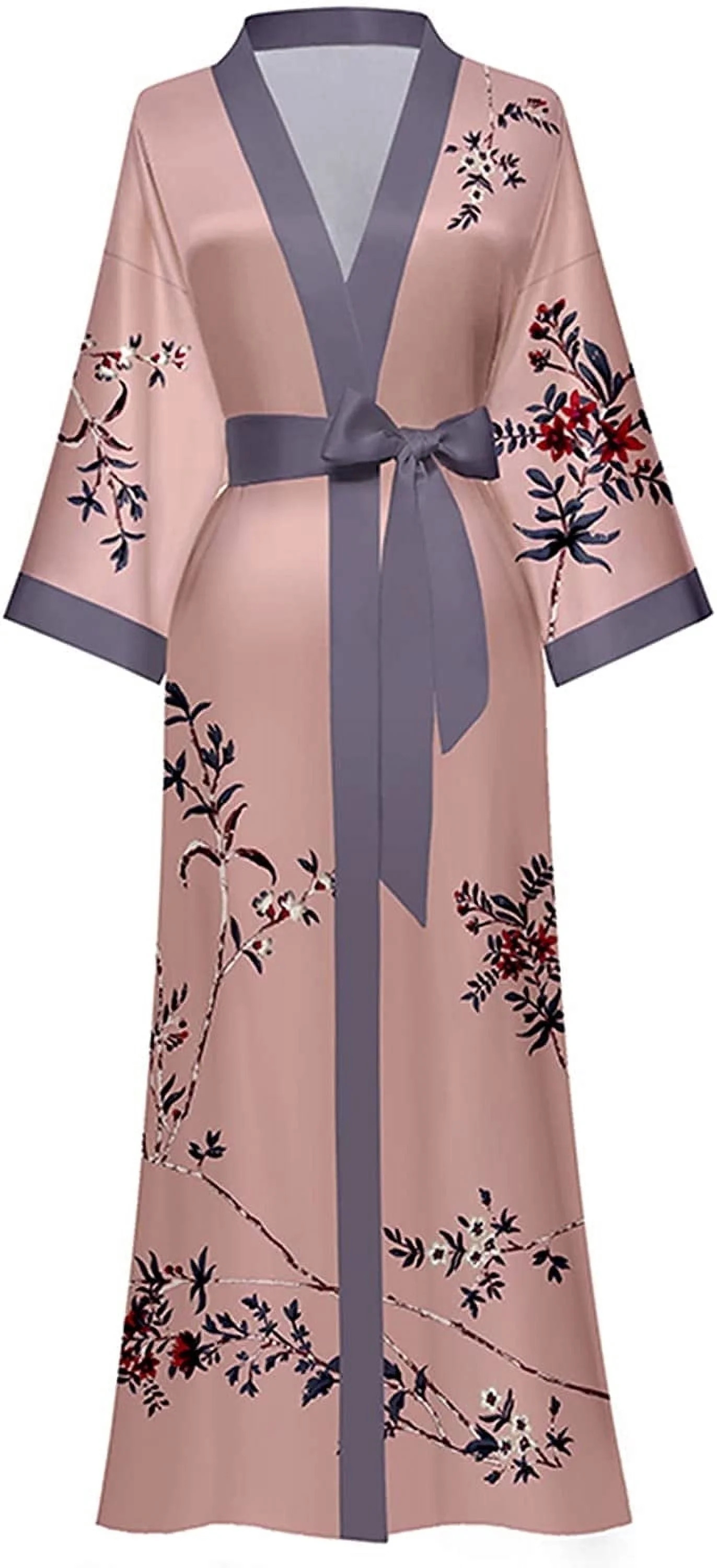 Long Silk Kimono Robes for Women Lightweight Silky Satin Floral Bathrobe Soft Cozy Ladies Housecoat Loungewear | Walmart (US)