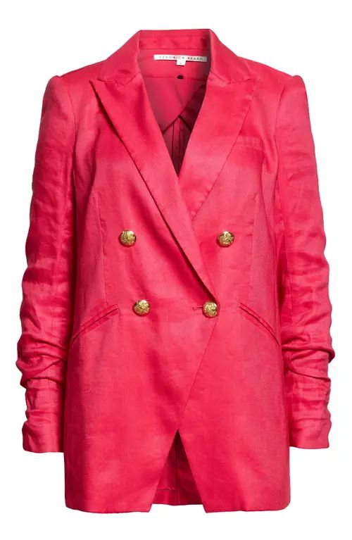 Veronica Beard Hirsh Double Breasted Linen Blend Dickey Jacket in Fuchsia at Nordstrom, Size 4 | Nordstrom