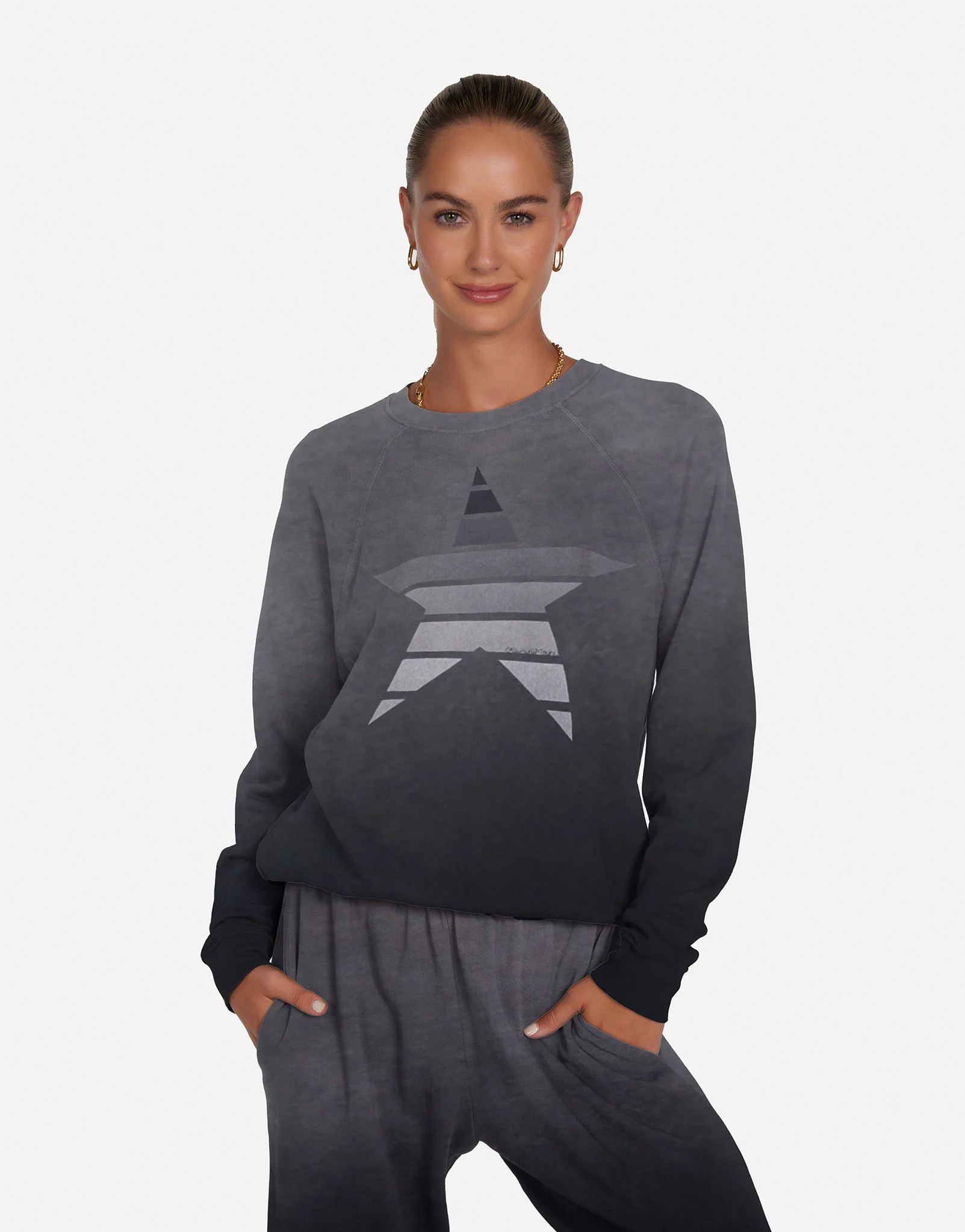 Ombre Star Raglan Pullover in Jet Black Ombre | Anela by Lauren Moshi | Lauren Moshi
