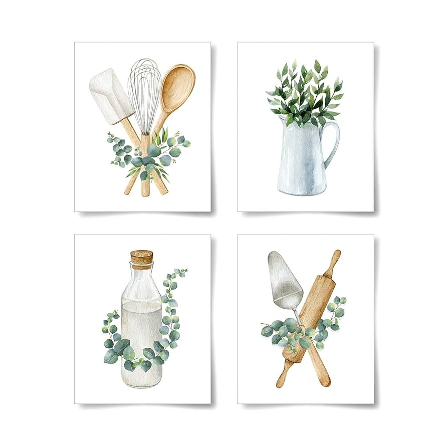 La Naranja Boho Kitchen Wall Decor Sage Green Plants Botanical Prints Eucalyptus Leaves Wall Art ... | Amazon (US)
