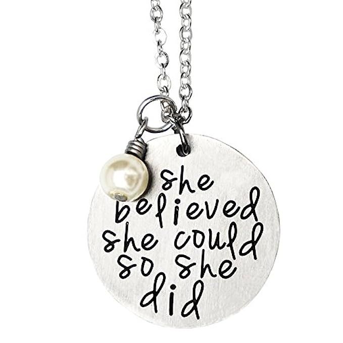 O.RIYA Oriya Stainless Steel She Believed She Could So She Did Necklace Bracelet Gift for Women Girl | Amazon (US)