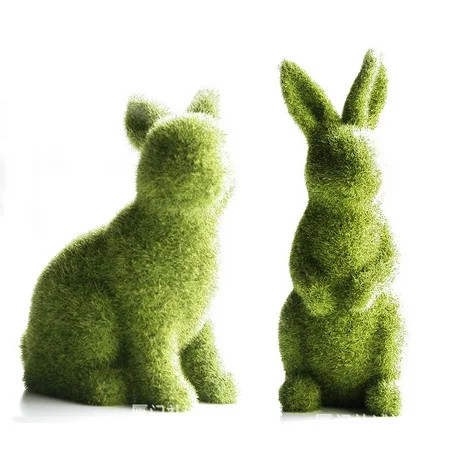 Easter Decor Moss Bunny Artificial Flocked Rabbit Garden Ornament | Walmart (US)