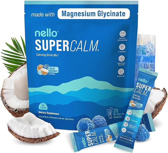 Supercalm Powdered Drink Mix, Blue Coconut, L Theanine, Ksm-66 Ashwagandha, Magnesium Glycinate, ... | Amazon (US)