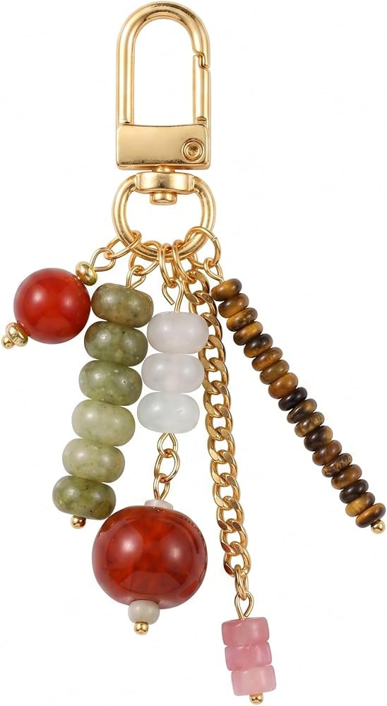 Sanyaa Colorful Beaded Bag Charm Natural Stone Handmade Summer Gemstone Beads Charms Keychain for Women | Amazon (US)