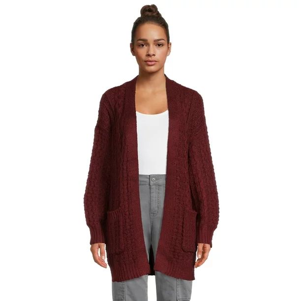 Time and Tru Women's Open Front Cable Knit Cardigan, Heavyweight | Walmart (US)