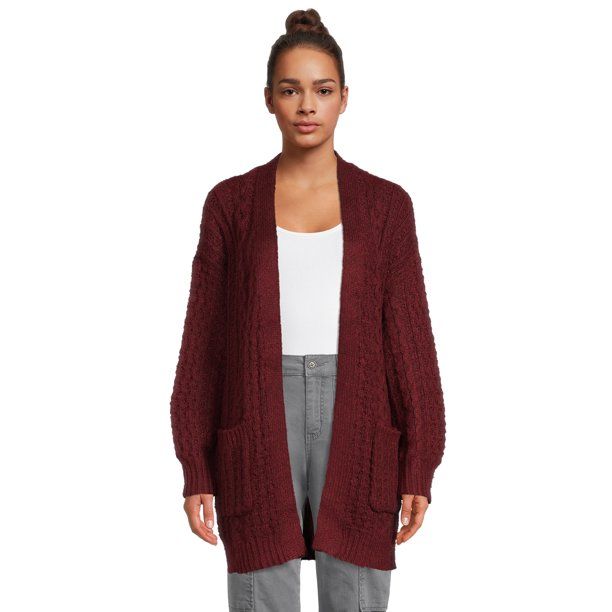 Time and Tru Women's Open Front Cable Knit Cardigan, Heavyweight - Walmart.com | Walmart (US)