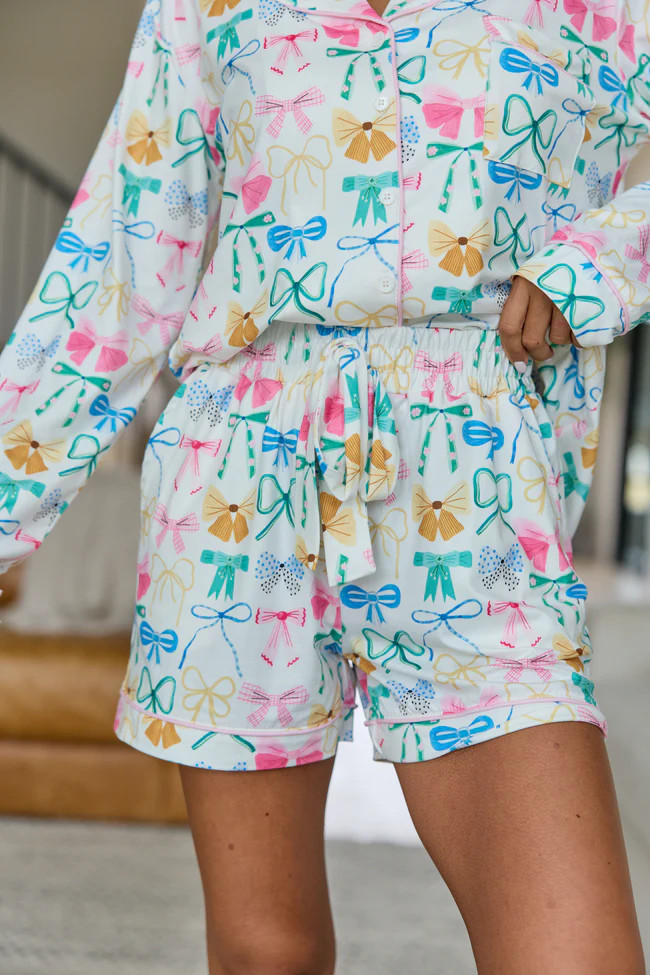 Cozy Crush Pajama Shorts - Take A Bow Multi Pastel | Pink Lily