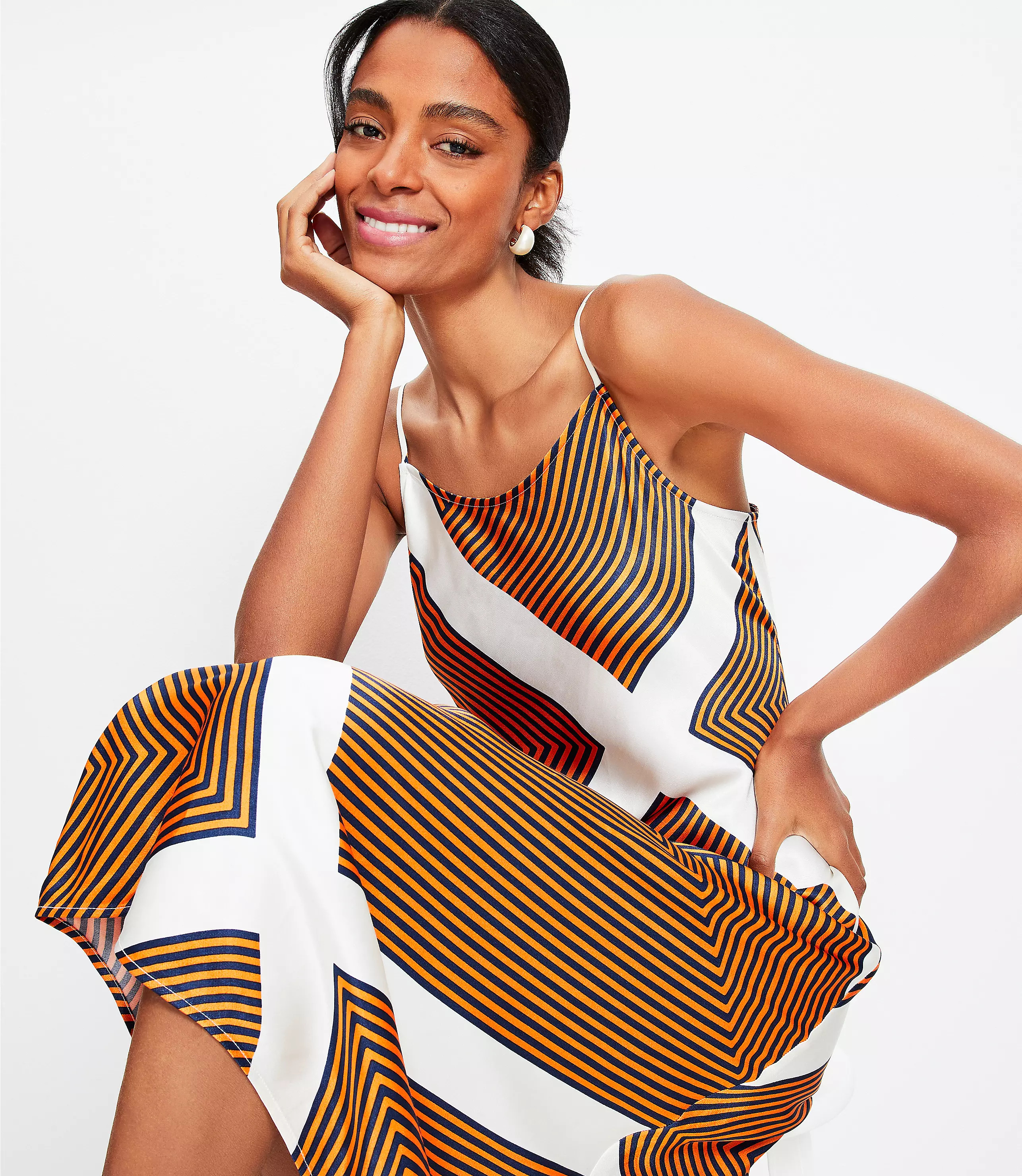 Striped Satin Strappy Bias Midi Dress | LOFT