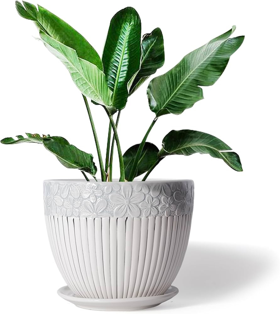 Ton Sin 8 Inch Grey Flower Pots,Texture Planter for Indoor Plants 8 Inch Ceramic Flower Pots with... | Amazon (US)