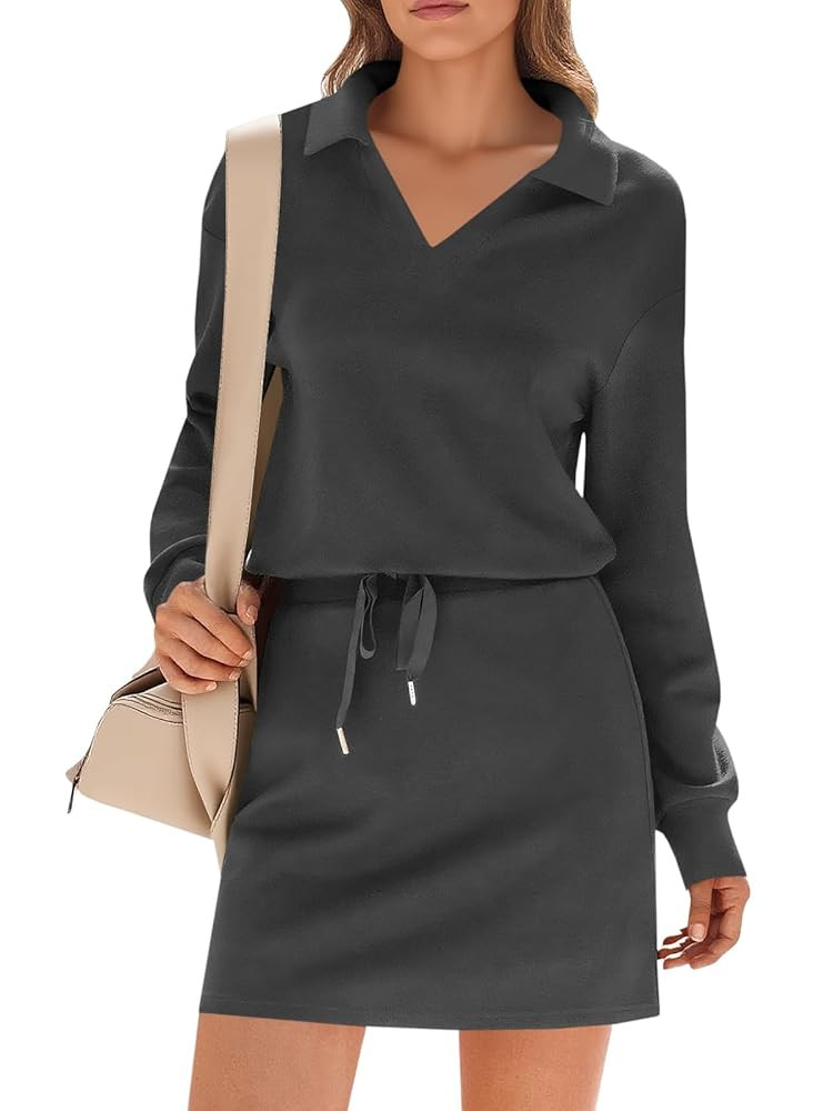 Fisoew Womens 2 Piece Outfits Casual Polo V Neck Sweatshirt High Waisted Skort Skirts Running Tra... | Amazon (US)