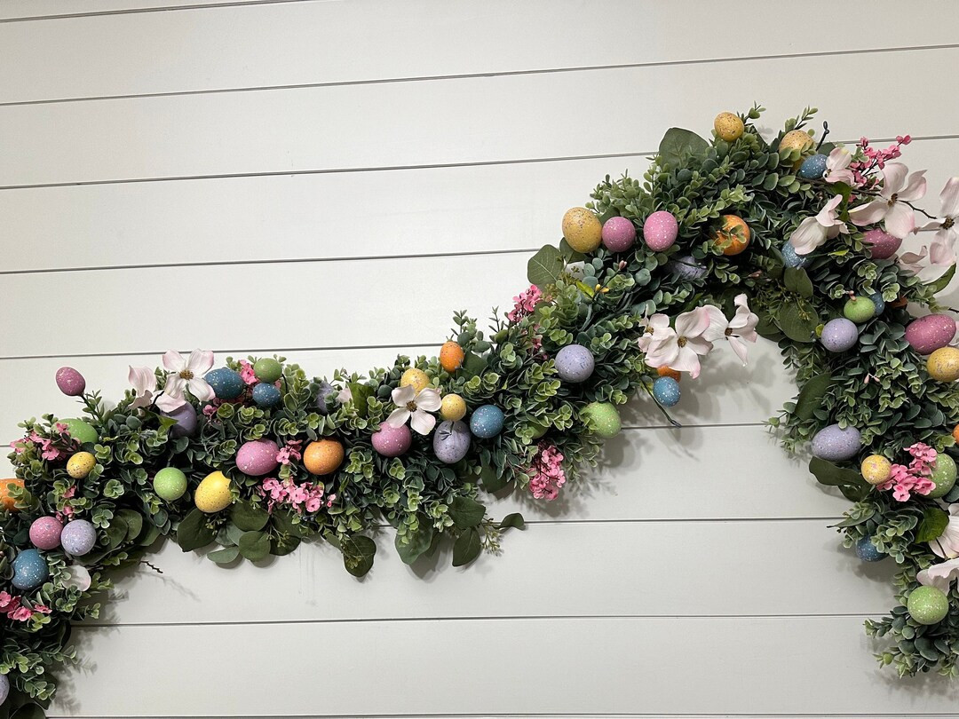 Easter Garland With Eggs, Front Door Garland With Flowers, Table Centerpiece, Mantle Arrangement,... | Etsy (US)