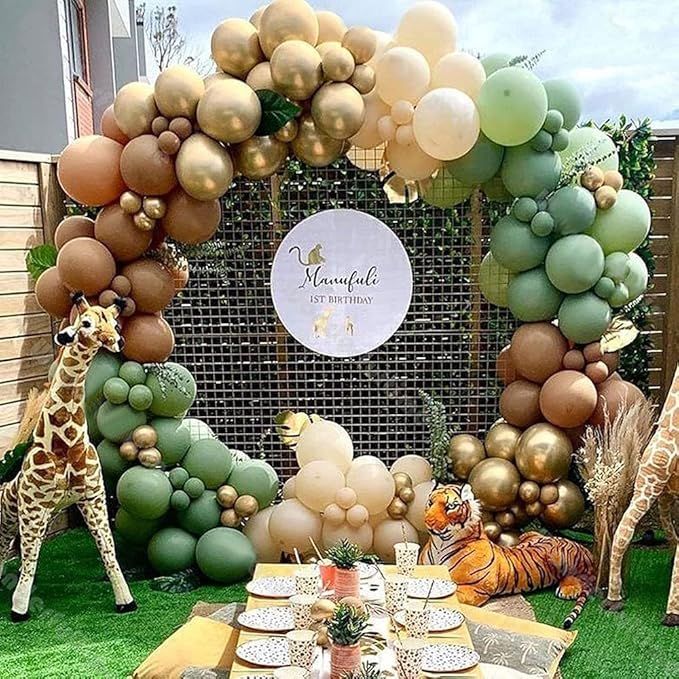 Olive Green Gold Balloons Garland Arch Kit, Jungle Safari Theme Birthday Party Decorations Olive ... | Amazon (US)