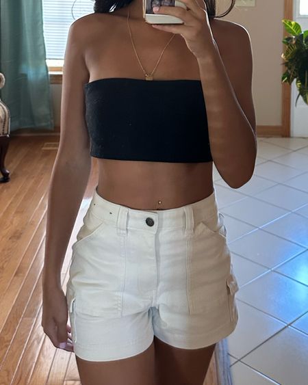 Bandeau top, blank bandeau, black tube top, tube top, strapless top, thick tube top, high waisted shorts, high waisted cargo shorts, cargo shorts, sale, outfit idea, outfit ideas, outfit inspo, casual outfit, road-trip outfit

#LTKFind #LTKstyletip #LTKunder100