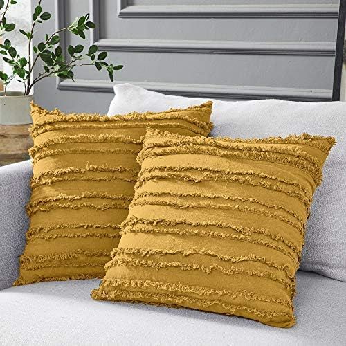 Mustard Yellow Cotton Linen Throw Pillow Covers for Couch Sofa Bed, Decorative Throws Cushion Cov... | Amazon (US)