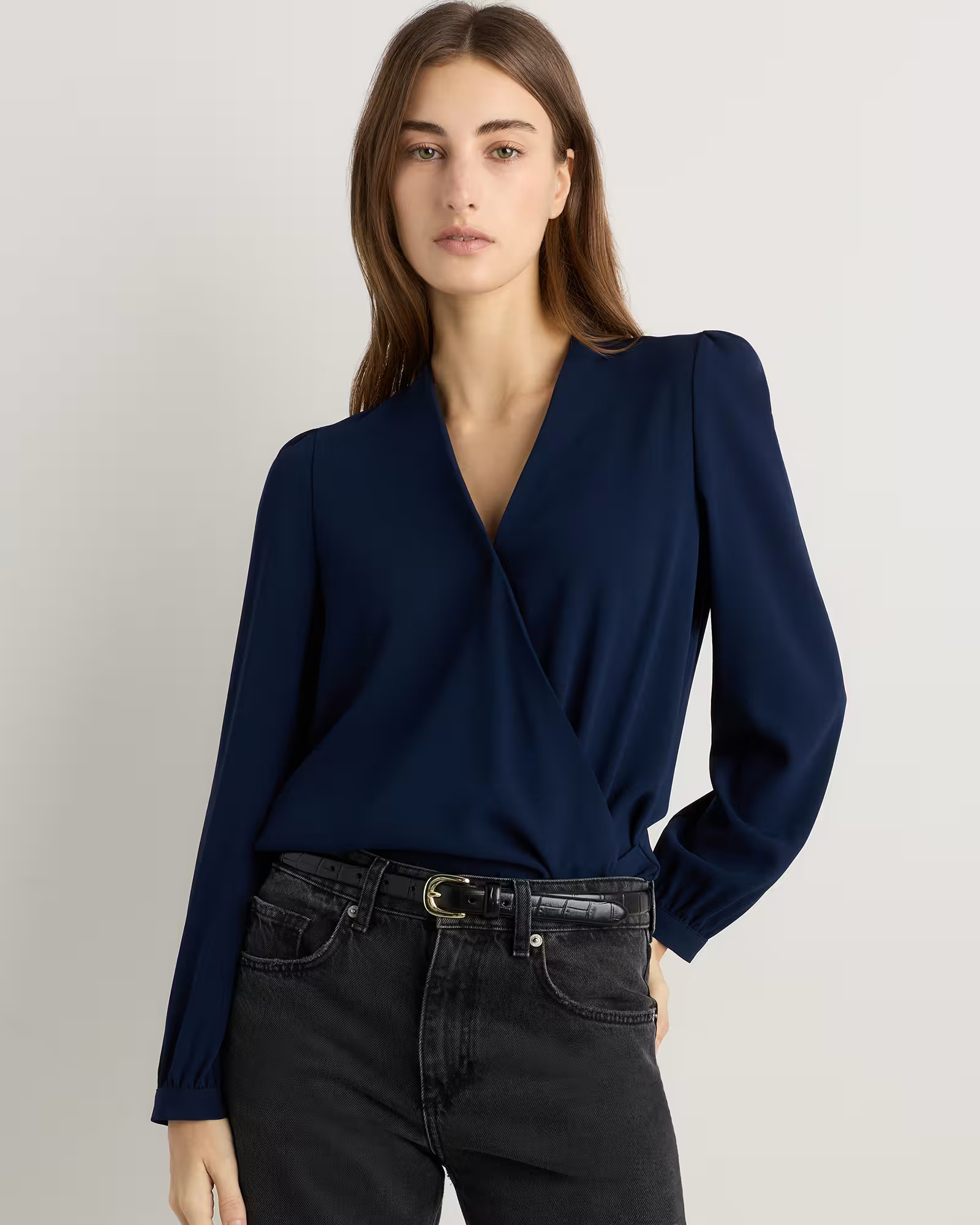 Fluid Crepe Surplice Long Sleeve Blouse | Quince