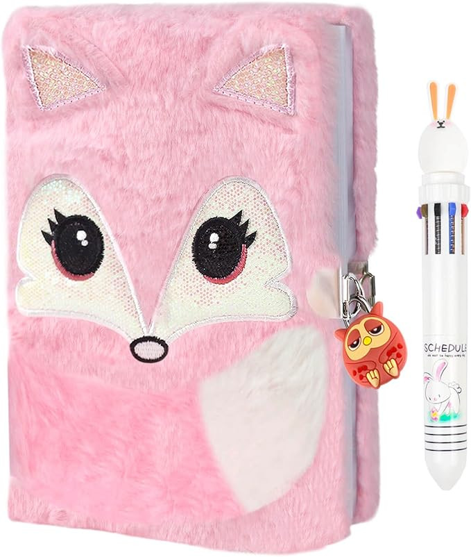 Plush Fox Diary, Pink Girls Diary with Lock, Kid Diary, Kids Journal Notebook Set with Lock and P... | Amazon (US)