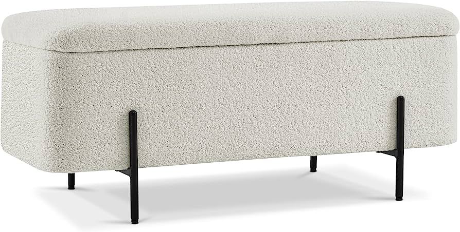 Amazon.com: MCombo Storage Ottoman Bench, Teddy Fabric Upholstered Footstool with Storage Space,... | Amazon (US)