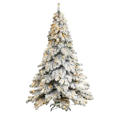 7’ Flocked Austria Fir Christmas Tree with 400 Warm White LED Lights and 1063 Bendable Branches | Nearly Natural