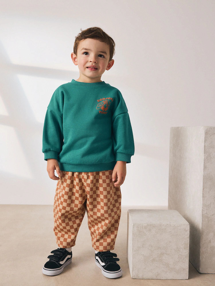 Green Croissant Single Sweatshirt And Stripe Joggers Set (3mths-7yrs) | Next US