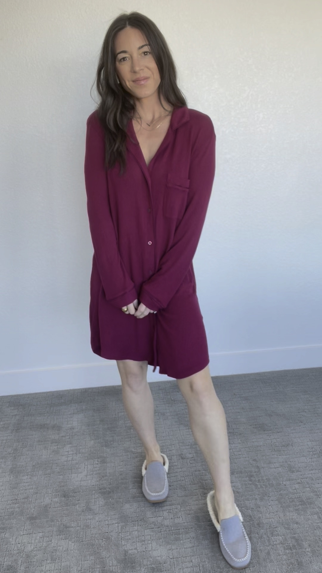 It’s cozy season and my favorite nightgown just dropped in this beautiful berry color 😍 

I own this in black (out of stock) and get so much wear out of it that I think I need this color too?? 

I’m wearing a size small (5’5” & 120lbs) and if this isn’t your color, it also comes in grey! 

#LTKhome #LTKfindsunder50 #LTKVideo