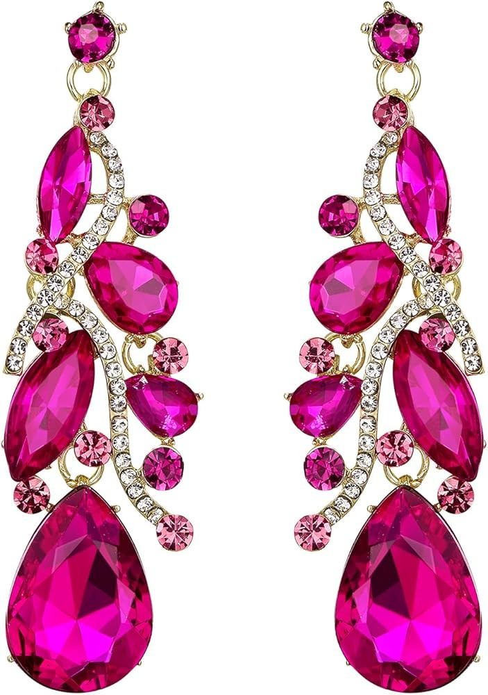 BriLove Women's Bohemian Boho Crystal Multi Teardrop Filigree Cluster Chandelier Dangle Earrings | Amazon (US)