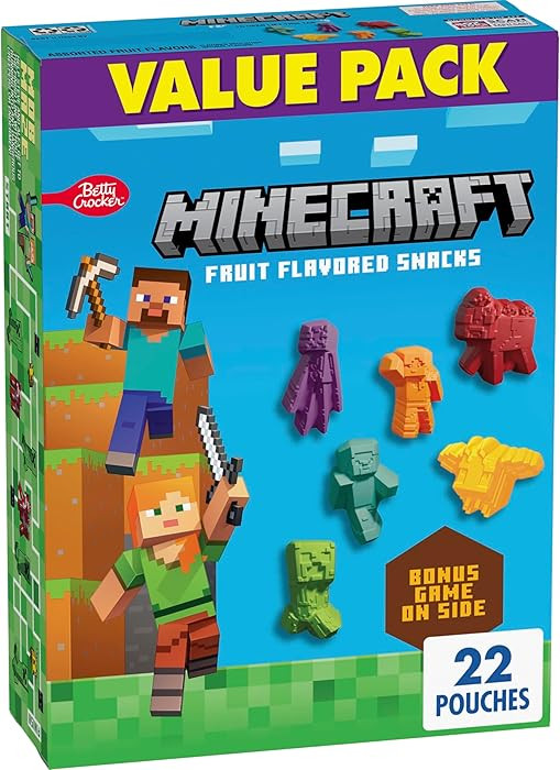 Minecraft Fruit Flavored Snacks, Fat Free and Gluten Free Snack, Value Pack, 17.6 oz (22 Pouches) | Amazon (US)