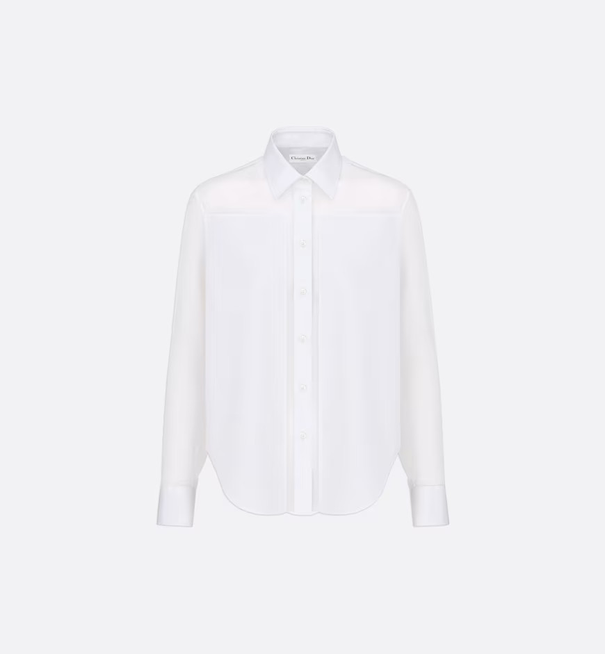 Sheer Blouse with Plastron White Silk | DIOR | Dior Couture