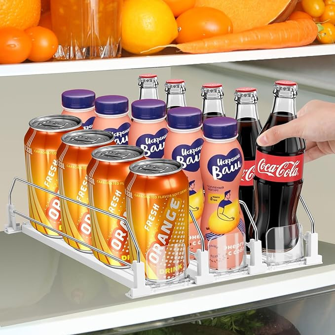 asika Drink Organizer for Fridge, Adjustable Width Soda Can Dispenser for Refrigerator Organizers... | Amazon (US)