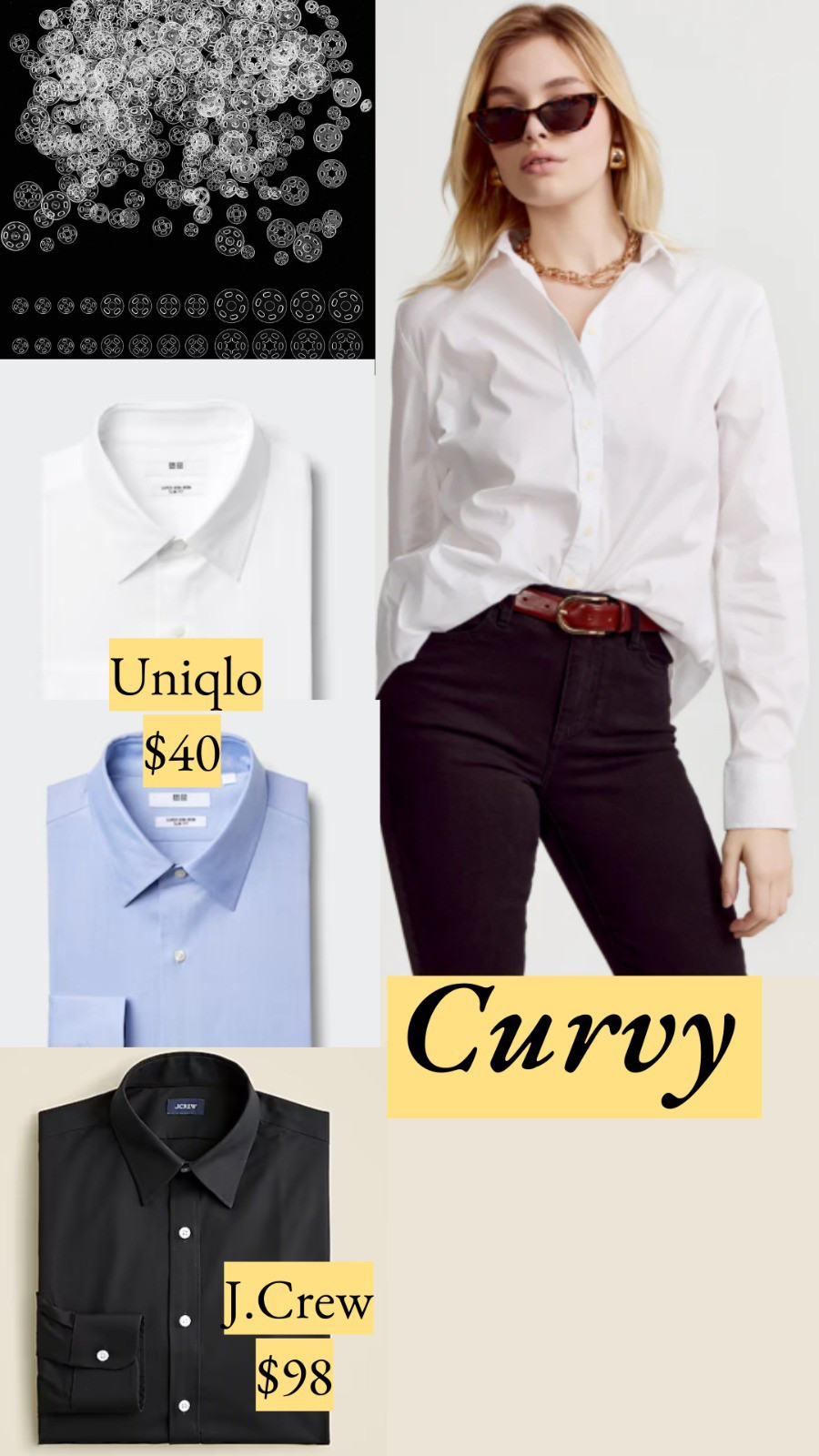 The Shirt by Rochelle Behrens is engineered with shorter gaps between buttons for  a smoother look. Slim men's shirts are a stylist's secret because they're cut for an hourglass. I'll include invisible snaps – you can add them to shirts you already have. Place them between the buttons to prevent gaping.

#LTKStyleTip #LTKFindsUnder50 #LTKMens