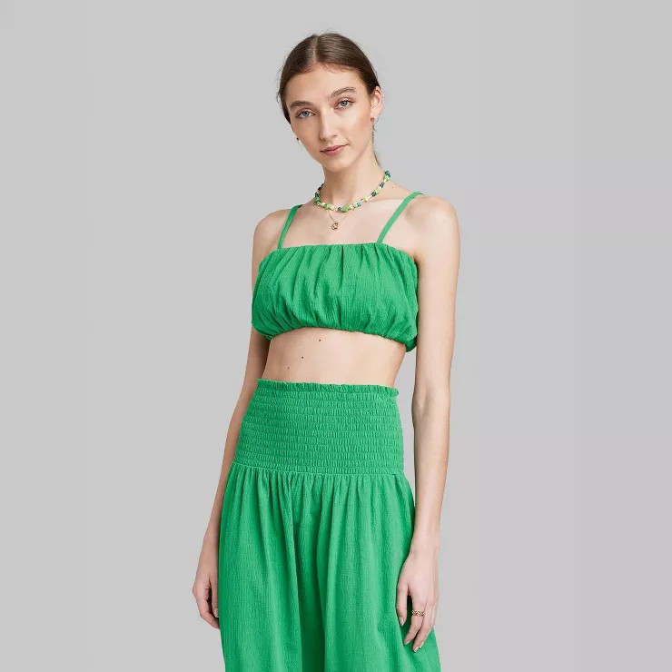 Women's Square Neck Ruched Woven Tiny Top - Wild Fable™ | Target