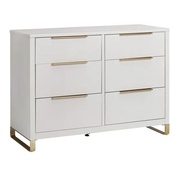 MoDRN Glam 6 Drawer Dresser, Bianca White with Satin Brass | Walmart (US)
