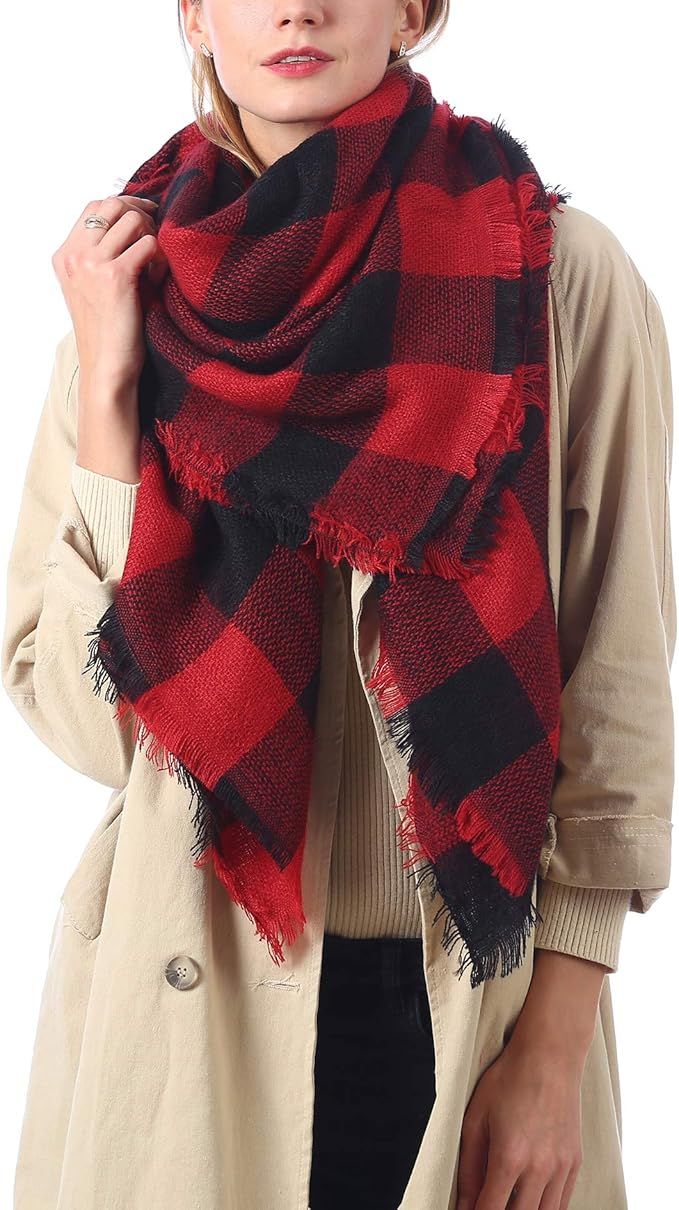 Easysmile Womens Blanket Scarf Buffalo Plaid Long Warp Shawls Fashion Tartan Knit Winter Warm Lat... | Amazon (US)