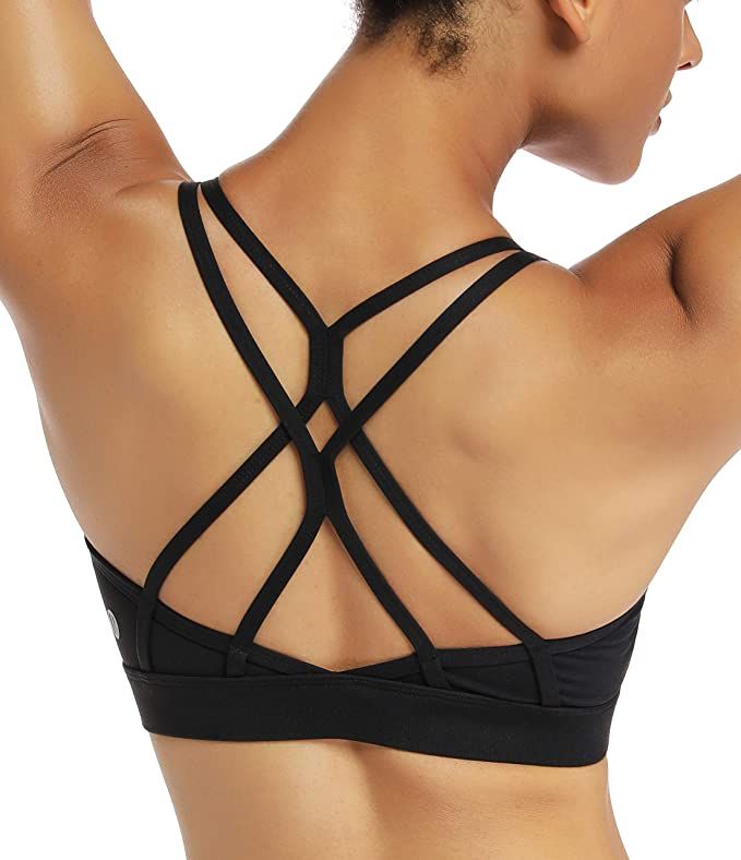 RUNNING GIRL Strappy Sports Bra for Women Sexy Crisscross Back Light Support Yoga Bra with Remova... | Amazon (US)