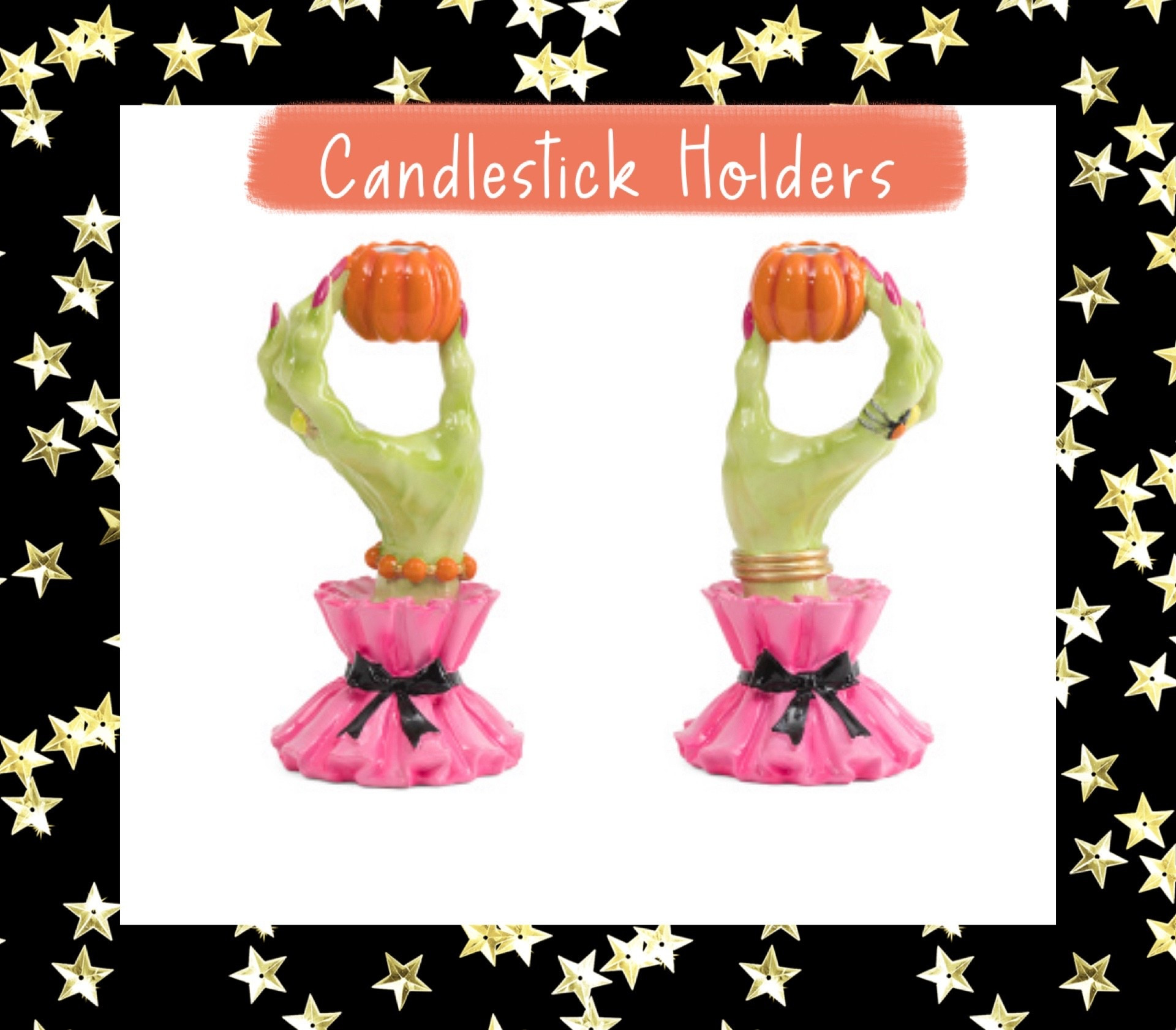 ✨ Add a touch of spooky glam to your Halloween decor with these Broomstick Blvd Witch Hand Candlestick Holders 🕯️🎃 The playful design features a green witch hand holding a pumpkin, set atop a hot pink ruffle base with a black bow — the perfect mix of spooky and chic! 💗🖤

These Halloween candlestick holders (set of 2) are from TJ Maxx and stand 9.5 inches tall, making them the perfect statement pieces for your mantel, dining table centerpiece, or entryway. Pair them with taper candles for a festive glow that brings your Halloween tablescape to life. 🌟

🎃 Details
	•	Set of 2 witch hand candle holders
	•	Holiday themed decoration
	•	9.5” H x 2.75” D
	•	Bold and colorful pink + green design
	•	Perfect for Halloween decorating & tablescapes

Halloween decor, witch hand candlestick holders, spooky chic table decor, Broomstick Blvd Halloween, TJ Maxx home finds, Halloween centerpiece ideas, pink Halloween decorations, witchy home accents


#LTKHome #LTKFindsUnder100 #LTKFindsUnder50