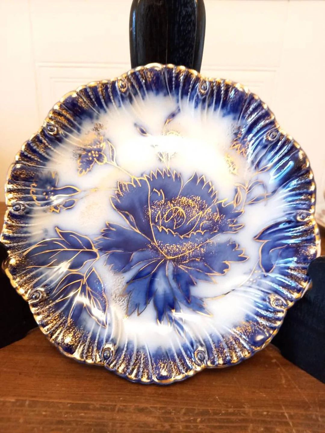 Antique Blue Flow Plate Floral Design Gold Detail - Etsy | Etsy (US)