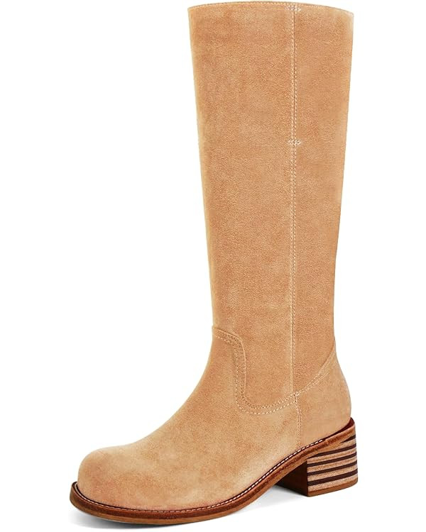 VBDB Women's Knee High Boots Square Toe Chunky Block Heel Long Boots for Women Comfortable Low He... | Amazon (CA)