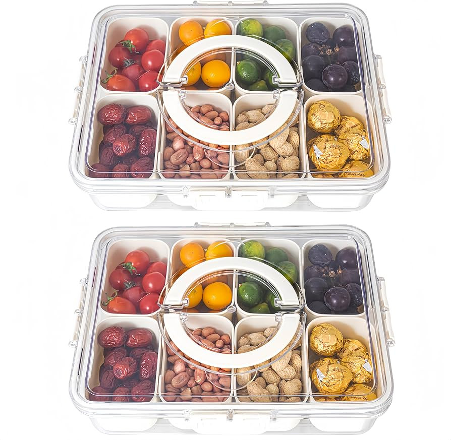 Dingerjar Divided Serving Tray with Lid and Handle - Divided Snack Tray for Portable Snack Platte... | Amazon (US)