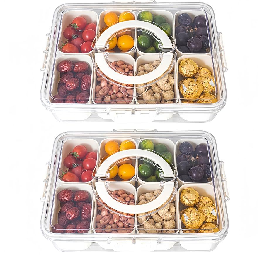 Divided Serving Tray with Lid and Handle - divided snack tray for Portable Snack Platters - Clear... | Amazon (US)