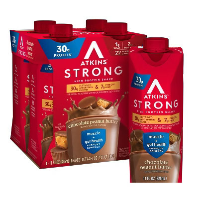 Atkins Strong 30g High Protein Shake - Chocolate Peanut Butter - 44 fl oz/4pk | Target
