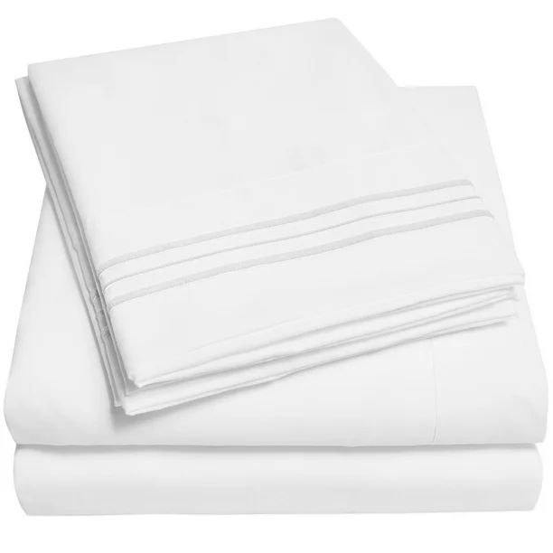 1800 Thread Count 4 Piece Deep Pocket Bedroom Bed Sheet Set Queen - White - Walmart.com | Walmart (US)
