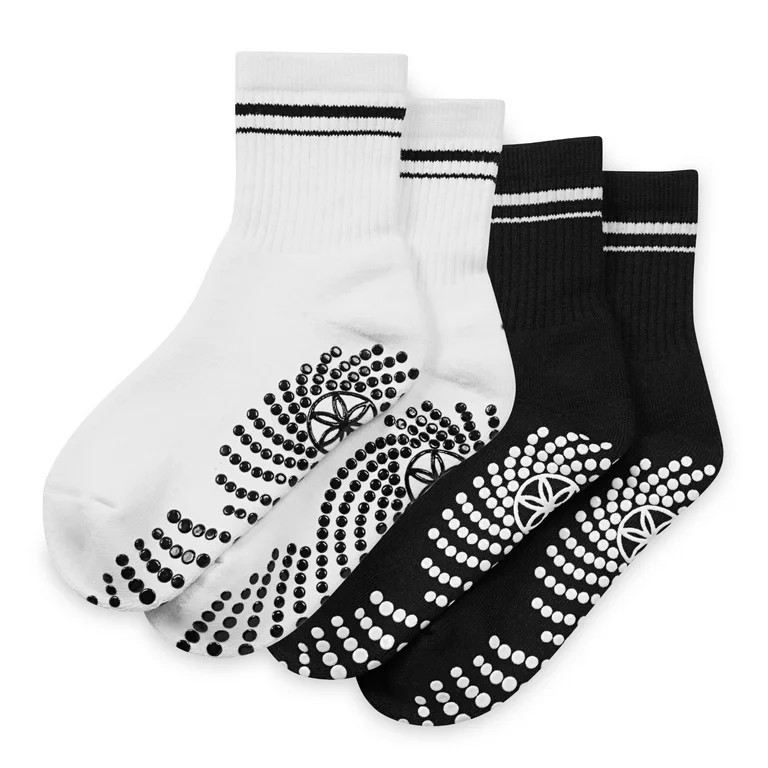 Gaiam Grippy Crew Socks 2pack, Black/White, One size fits most, Unisex | Walmart (US)